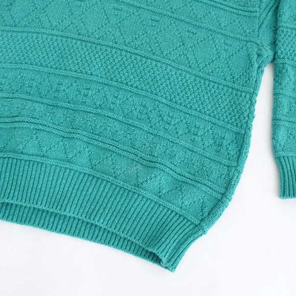 Vintage Parkhurts Teal 60% Cotton Knit Crewneck Sweater Size Large - Picture 6 of 12